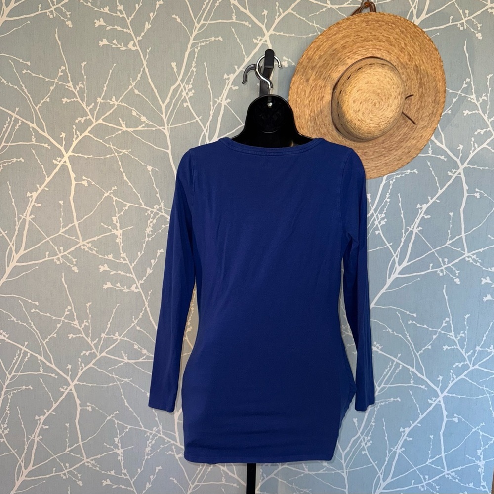 BumpStart Blue Long Sleeve Maternity Top Medium Soft Stretch Side Ruched Tee - Picture 2 of 5